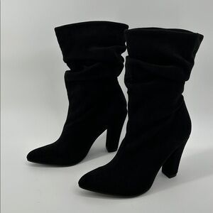 Elegant Black Mid Calf Slouchy 4" Boots lined warm faux Fur,padded sole Size 8.5